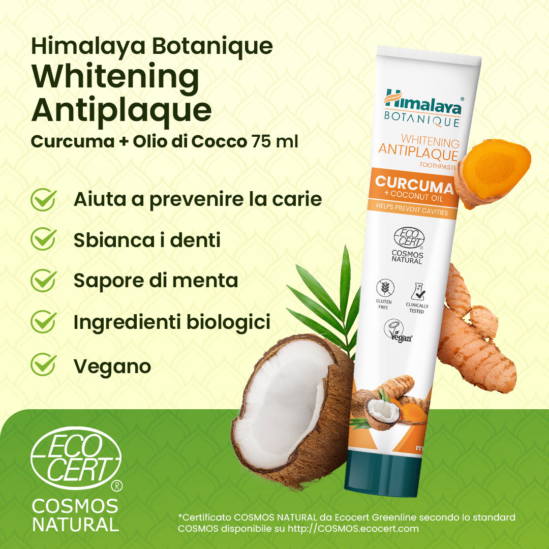 Dentifricio Himalaya Botanique Whitening Antiplaque Curcuma + Olio di Cocco 75 ml