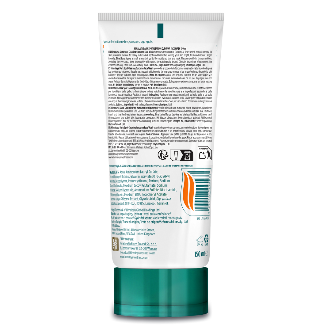 Gel detergente per il viso alla curcuma schiarente delle macchie scure dell'Himalaya