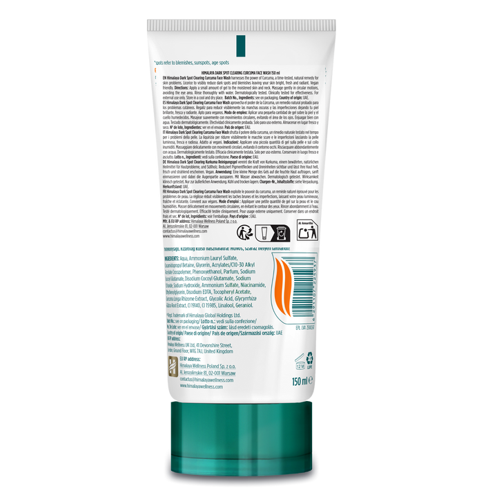 Gel detergente per il viso alla curcuma schiarente delle macchie scure dell'Himalaya