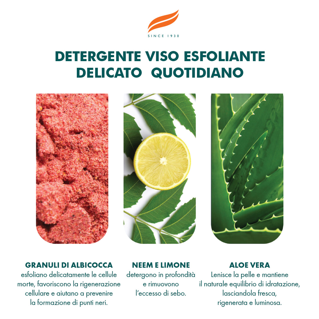 Detergente viso ad azione esfoliante delicata