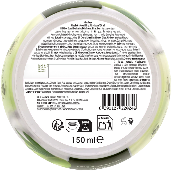 Crema ad alta azione nutriente a base di olio di oliva