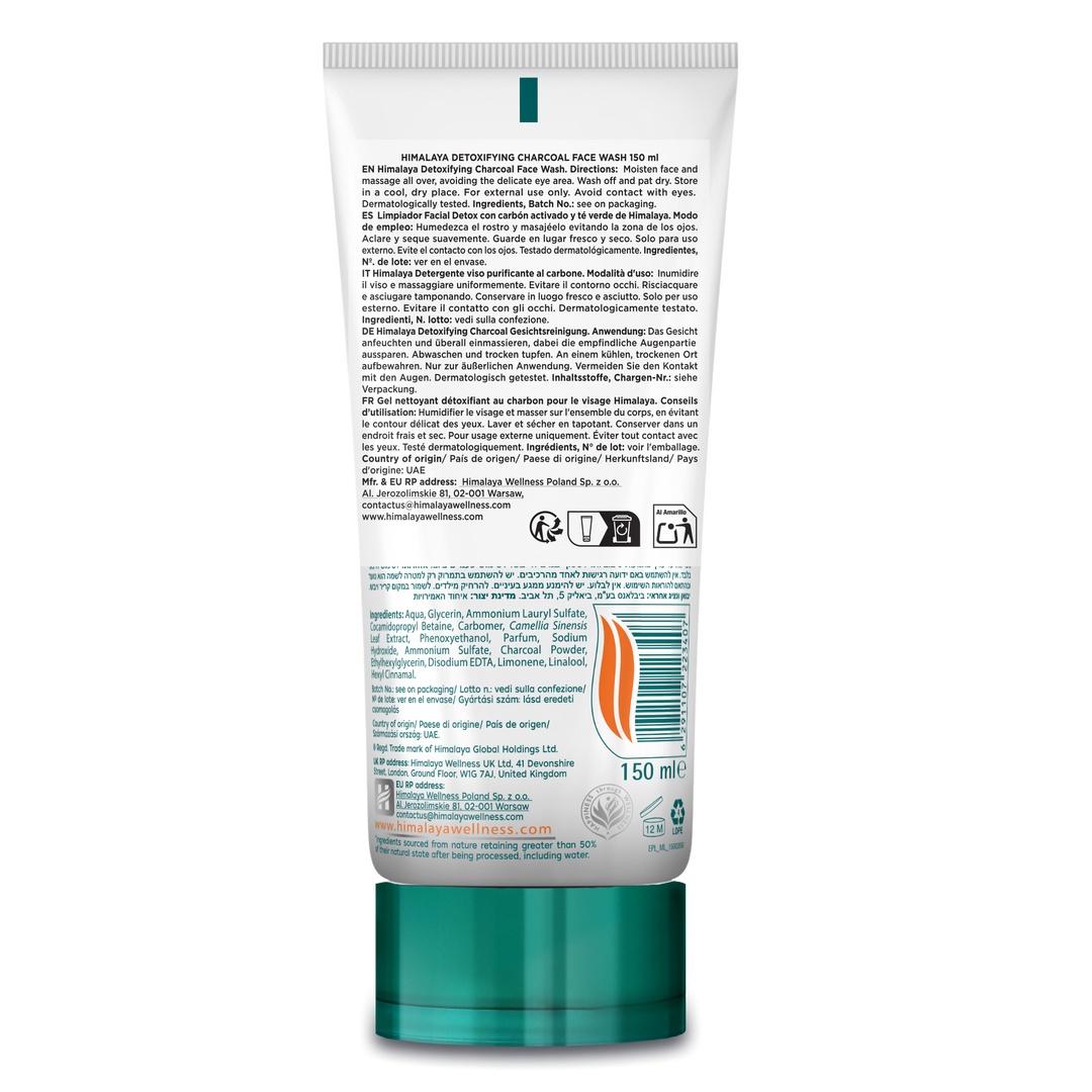 Lavaggio viso disintossicante con carbone attivo e tè verde 150 ml