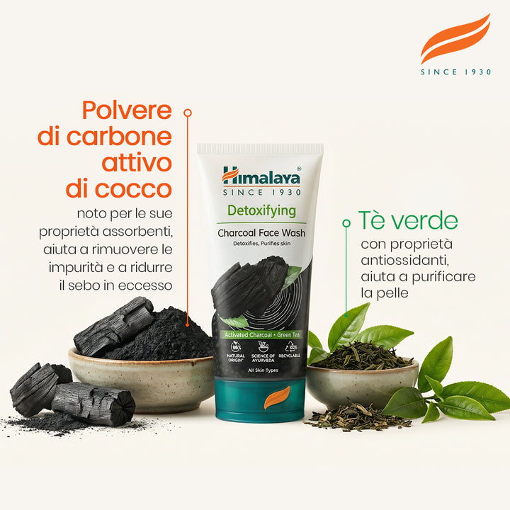 Lavaggio viso disintossicante con carbone attivo e tè verde 150 ml