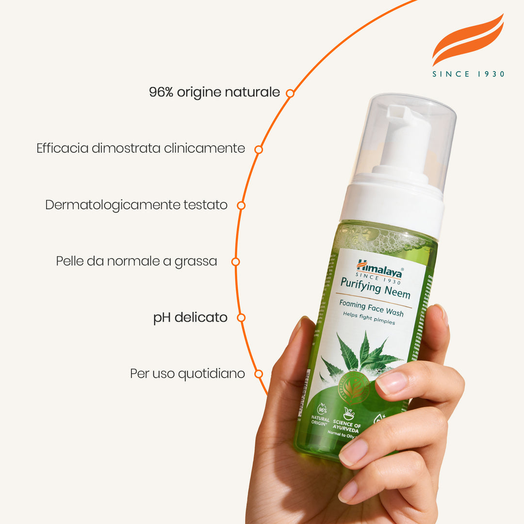 Mousse detergente viso purificante a base di Neem